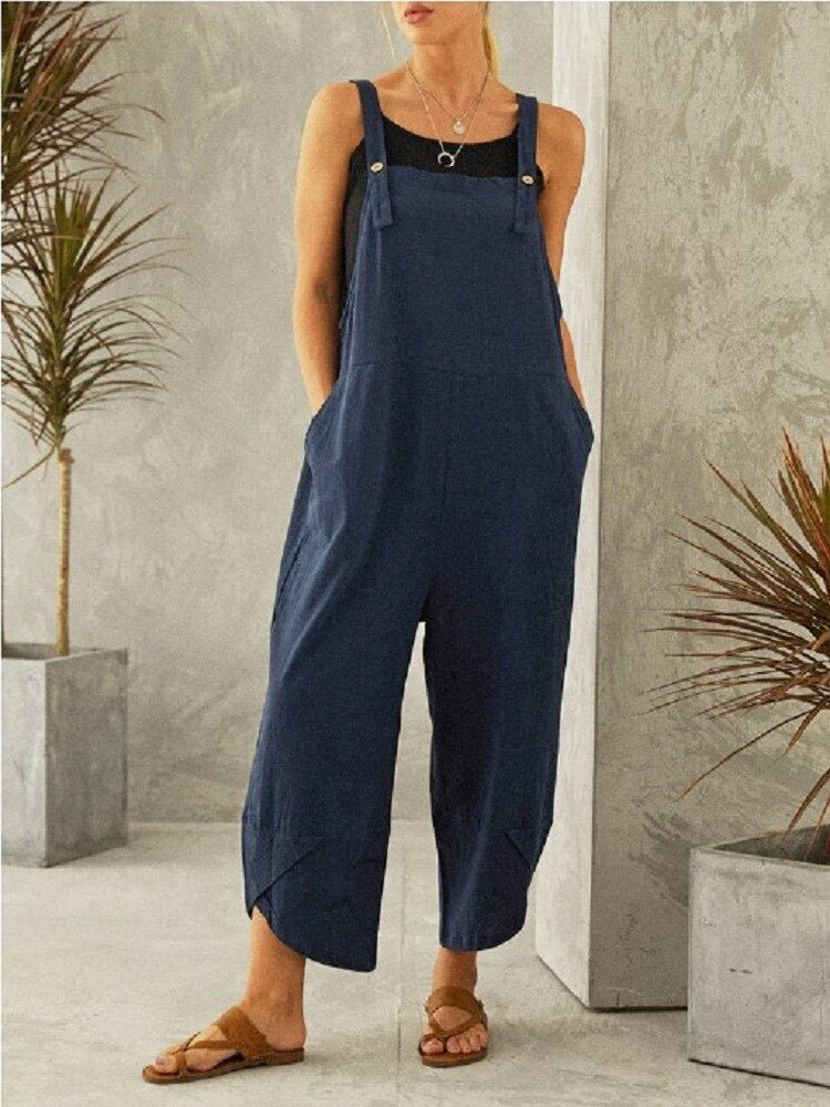 swvws Strap Women Jumpsuits Summer Casual Solid Loose Rompers Vintage Wide Leg Pants Female Homewears Fashion Playsuit With Pockets