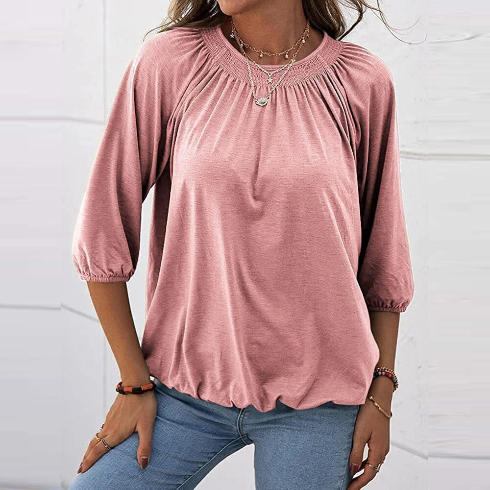 swvws Women Solid T Shirts Summer Loose Half Sleeve Tops Casual Vintage O Neck Tees Female Elegant T-Shirt Streetwear Woman Blouse