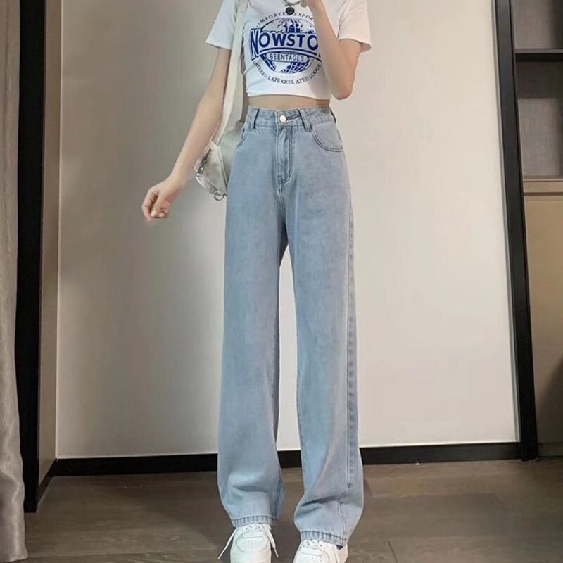 swvws European And American Gentle Style Dirty Pink Ruffled Jeans, Women's Loose And Trendy Straight Tube Versatile Wide Leg Pants