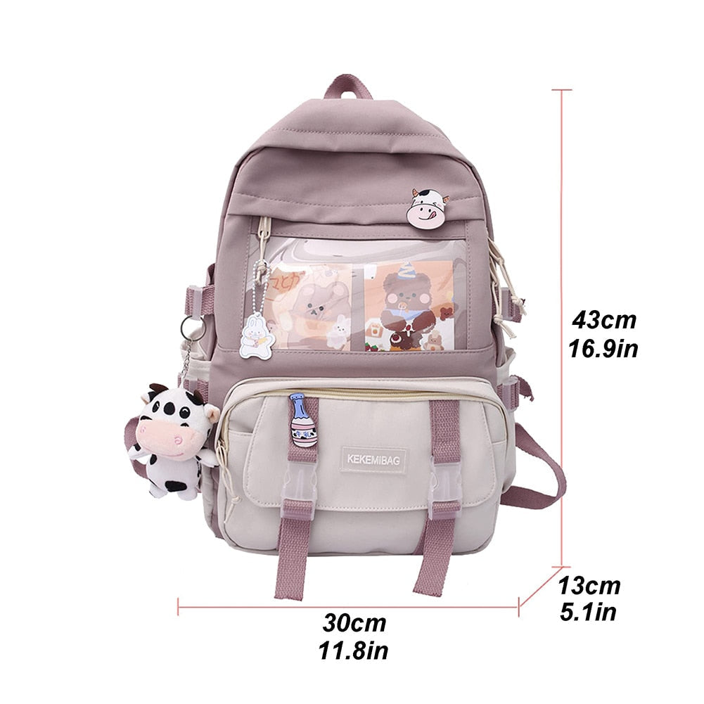 swvws  Girls Aesthetic Backpack Cute School Bags For Student Teens Girls Pockets Kawaii Women Laptop Backpack Harajuku Mochila