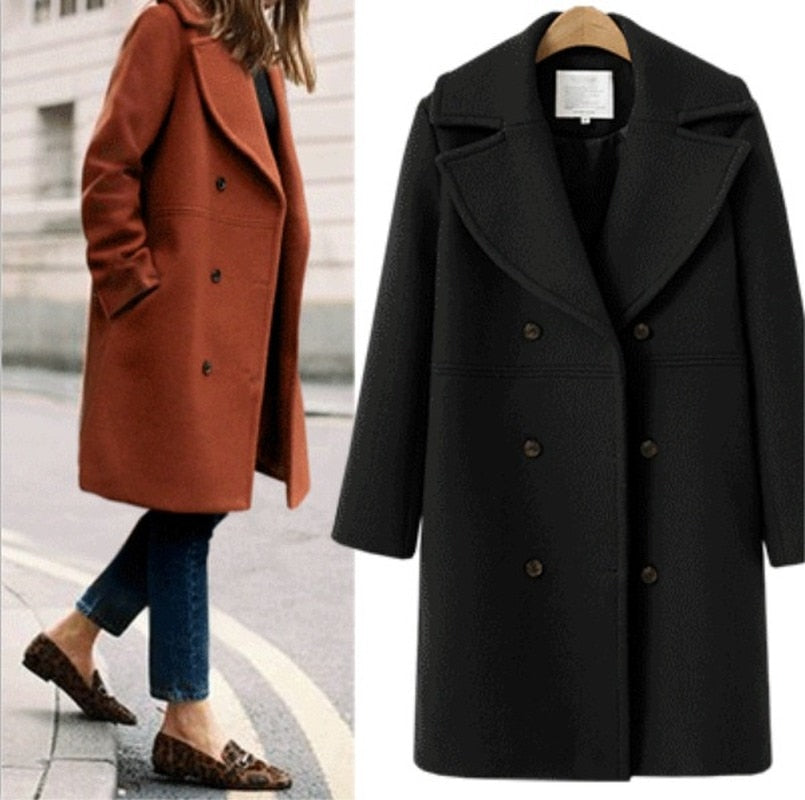 swvws Elegant Double Breasted Long Ladies Coat Oversized Outwear  Winter Women Wool Coats Casual Effects Jackets Woolen Overcoat