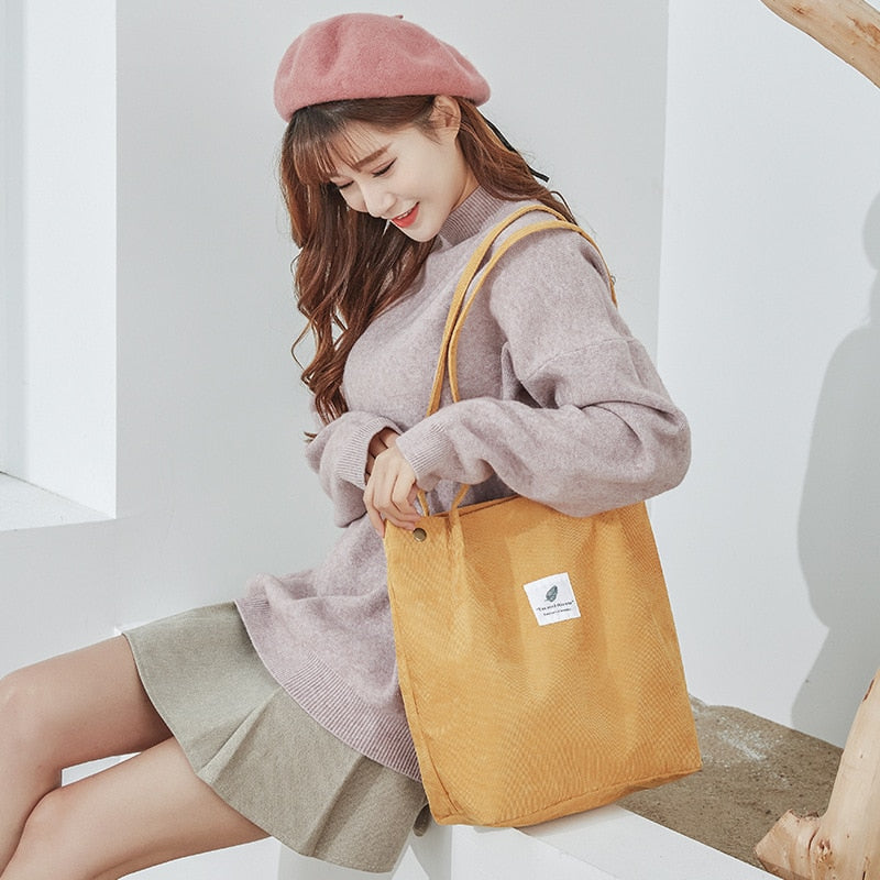 swvws  Fashion Outdoor Leisure Shopping Bag Shoulder Bags Women New Corduroy Canvas Bag Girl Travel Party Organizer with Button Handbag