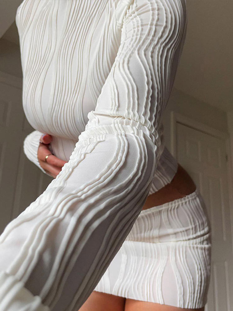 swvws Autumn Ruched Crop Top Two Piece Set Women Sexy Long Sleeve T-Shirts Female Suit  White Fashion Street Lady Y2K Clothes