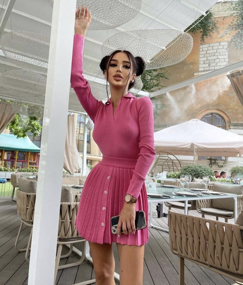 swvws Autumn Knitted Skirts Sets Women Mini Pleated Skirt Long Sleeve Slim Crop Pullover Lady 2 Pieces Set  Casual Female Suits