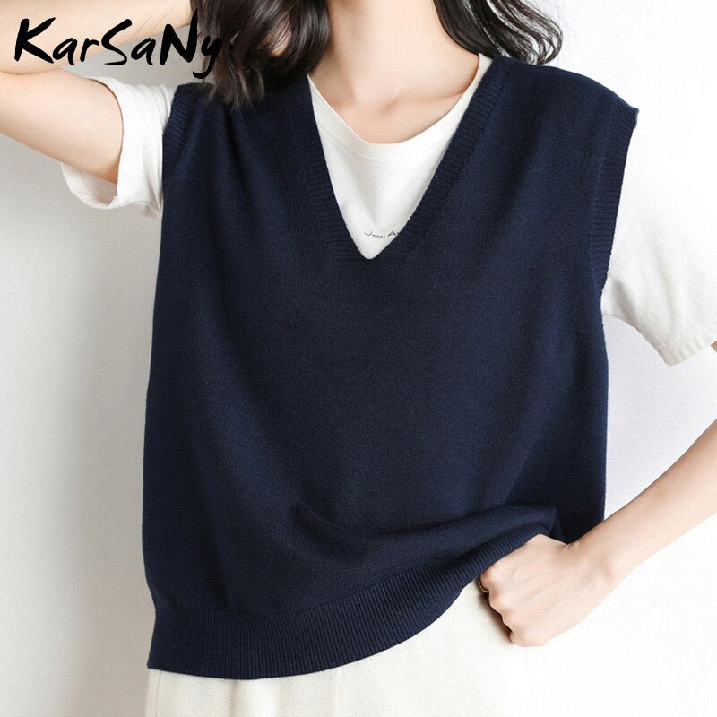 Back To School Insulated Vest For Women Solid Slim Green Sweater Sleeveless Knitted Vest Female V Neck Classic Tops Women's Fashion Vests