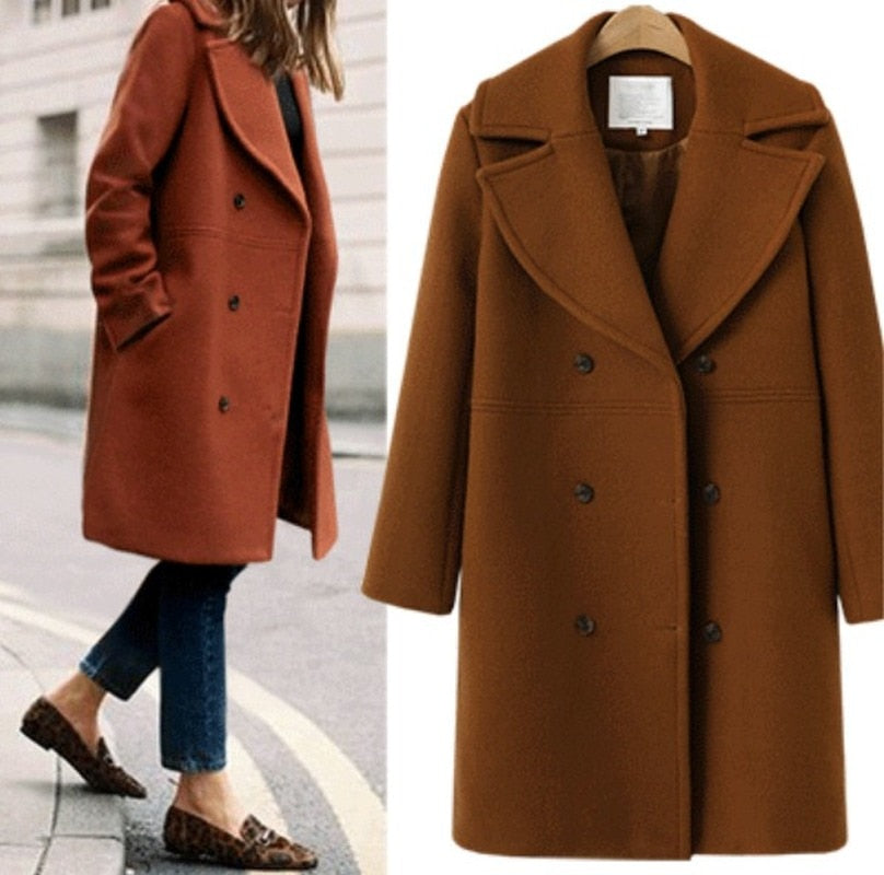 swvws Elegant Double Breasted Long Ladies Coat Oversized Outwear  Winter Women Wool Coats Casual Effects Jackets Woolen Overcoat