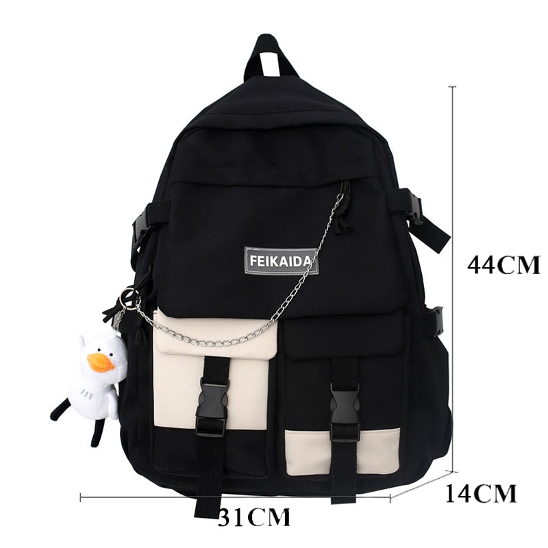 swvws Fashion Women Backpack Cute School Bag for Teenagers Girls Boys Mochila Kawaii Cotton Black Lady Travel Rucksack