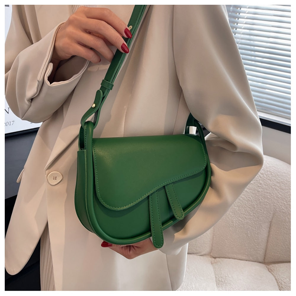 swvws Fashion Leather Saddle Bag Woman Flap Handbag New Shoulder Bags Solid Color  High Quality Luxury Small Purses All-Match