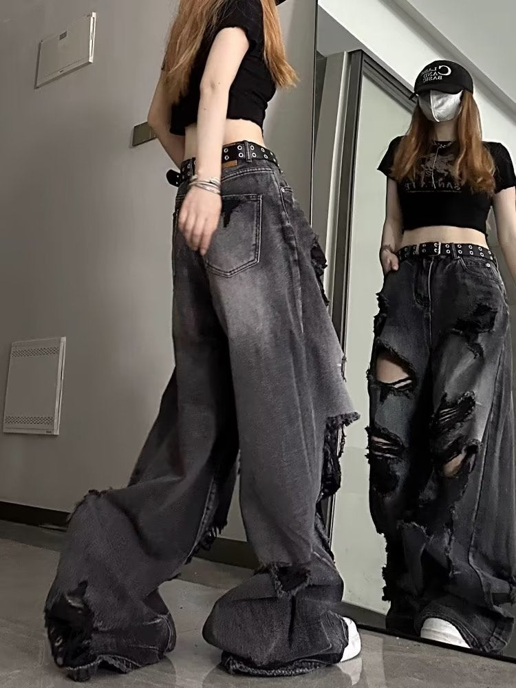 swvws Niche Design Jeans, High Street Heavy Industry Wide Leg Pants, High-end Floor Length Pants, Trendy Brand Women's Jeans