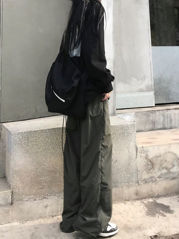 swvws Harajuku Green Cargo Pants Women Oversize Korean Streetwear Wide Leg Black Trousers Female Hip Hop Jogging Sweatpants