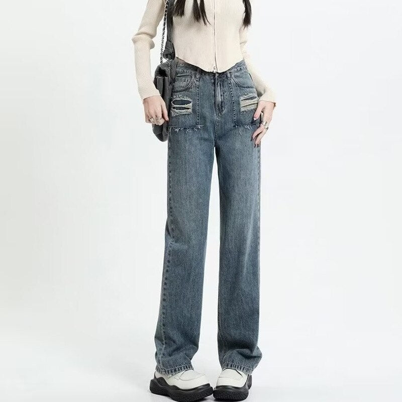 swvws Narrow Edition Wide Leg Jeans For Women In Summer, New Design Sense, High Waist, Loose Fitting, Slim Straight Pants, Summer