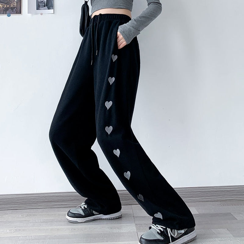 swvws  Spring And Autumn Hot Girls Street Style Printed Love Sweatpants Women's Thin High Waist Elastic Waist Guards Casual Loose