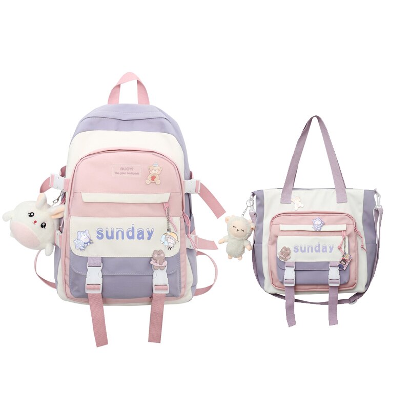 Back to school  Fashion Cute Teens Bookbag Nylon Waterproof Women Backpack Travel Mochila Kawaii Schoolbag for Girls Set Bag Rucksack