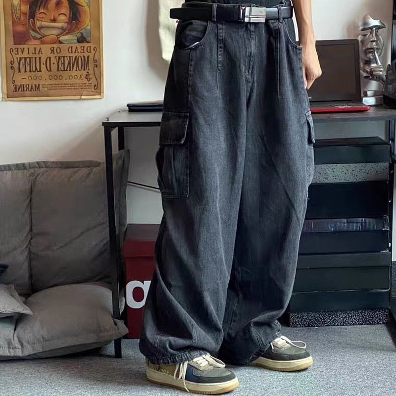 swvws Back To School  Baggy Jeans Trousers Male Denim Pants Black Wide Leg Pants Men's Jeans Oversize Cargo Korean Streetwear Hip Hop Harajuku