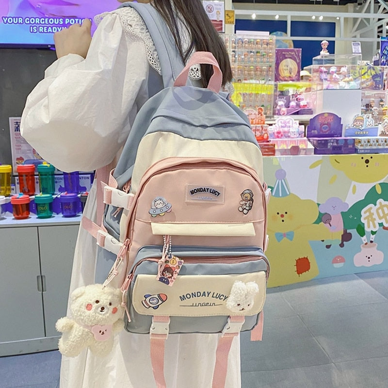 BACK TO SCHOOL   Fashion Kawaii Schoolbag for Teenage Waterproof Nylon Girls Bagpack Women Laptop Backpack Travel Bag Black Bookbag