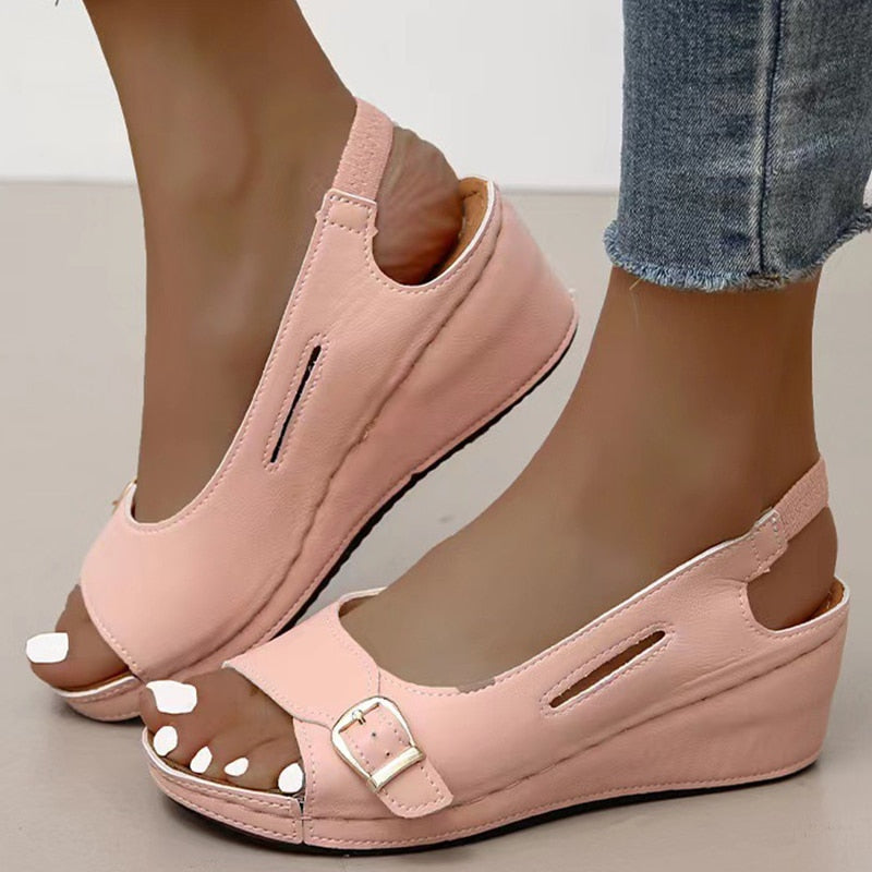 swvws Women Sandals Summer  Heels Sandalias Mujer Elegant Wedges Shoes For Women Summer Footwear Woman Heeled Shoes Wedge Heel