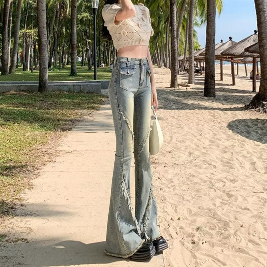 swvws Versatile Japanese Pants, Spring And Autumn Trends, Dark Micro Flared Pants, Minimalist Literary Jeans, High Waisted Fashion