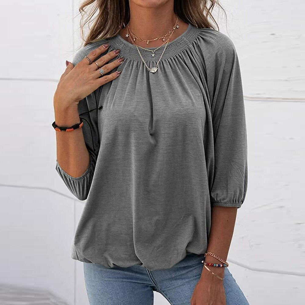 swvws Women Solid T Shirts Summer Loose Half Sleeve Tops Casual Vintage O Neck Tees Female Elegant T-Shirt Streetwear Woman Blouse