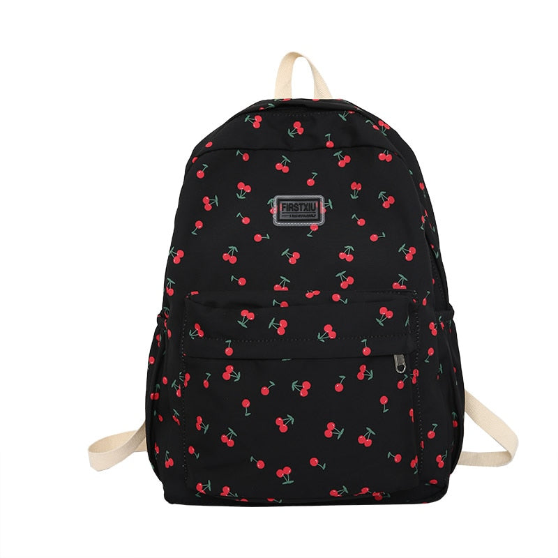 swvws New Girl Cherry Floral Travel Book Backpack Women Trendy Print School Bag Female Laptop College Backpack Fashion Lady Kawaii Bag