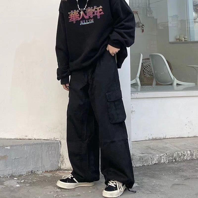 swvws Back To School  Baggy Black Cargo Pants For Men Khaki Cargo Trousers Male Vintage Loose Casual Autumn Japanese Streetwear Hip Hop