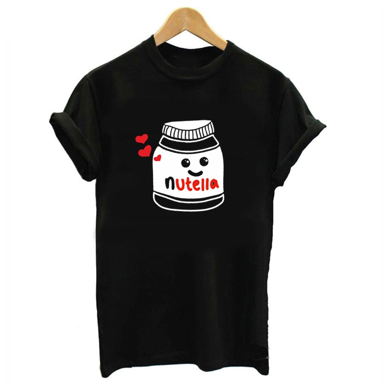 swvws Funny New Couple Clothes Summer Tees Women T-Shirt Cotton Print Nutella T Shirt Women Tops Couple Harajuku T Shirts