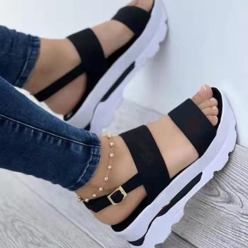 swvws Women Sandals Platform Heels Sandalias Mujer  Summer Sandals Wedges Shoes For Women Medium Heel Shoes Luxury Sandals Female