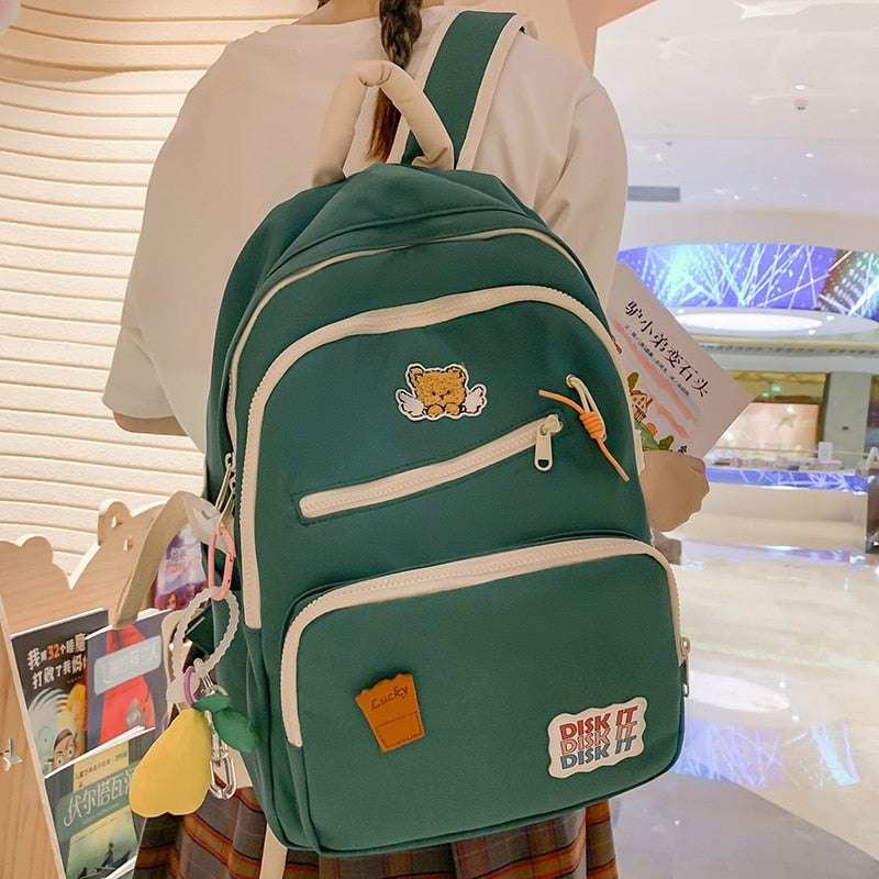 swvws Ladies Harajuku Plaid Student Bag Girl Travel Book Backpack Trendy Female Laptop College Backpack Fashion Women Nylon School Bag