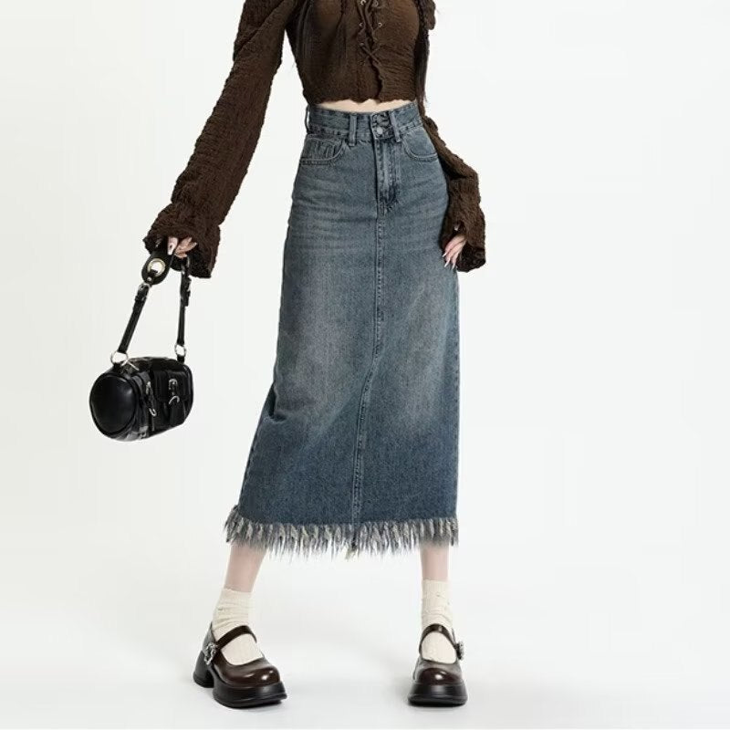 swvws New Japanese Fashion INS Mid Skirt Art Simple And Lazy Temperament Trend Versatile Natural Waist Skirt For Women