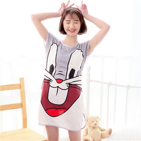 swvws Cartoon Nightdress Women's Summer New Short-Sleeved Nightdress Pregnant Pajamas Women Sleepwear Sexy Nightgown