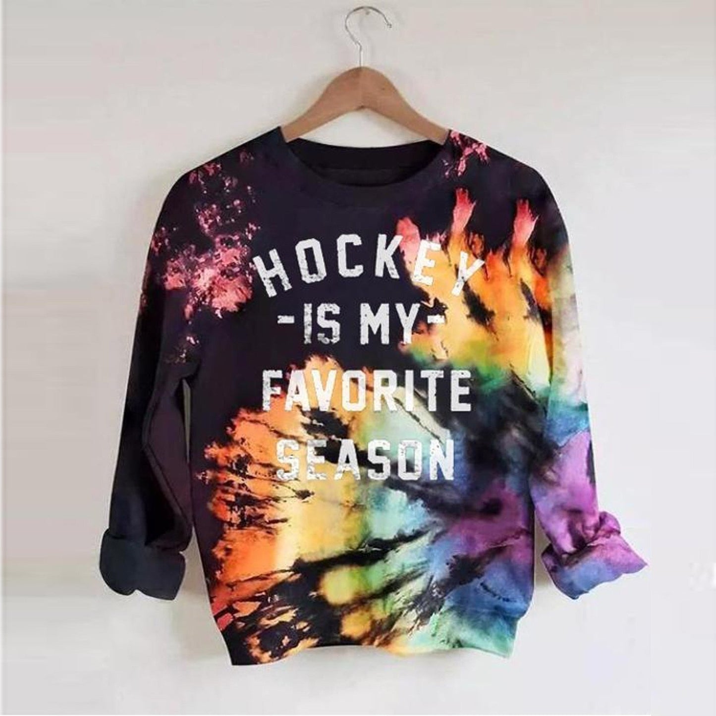 swvws Halloween Hoodies Tie-Dye Print Hoodie Women Letter Sweatshirt Harajuku Long Sleeve Top Halloween Fashion Streetwear Oversized Hoodies Pullovers