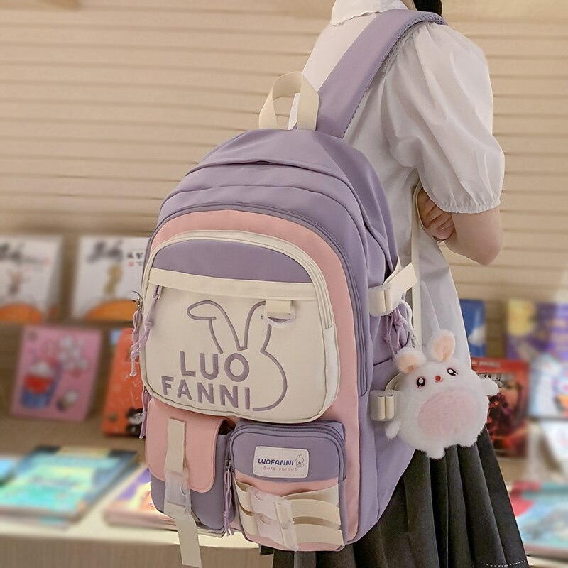 swvws Kawaii Girl Waterproof Travel Embroidery Book Backpack Female Laptop Student Lady College Backpack Fashion Women Cute School Bag