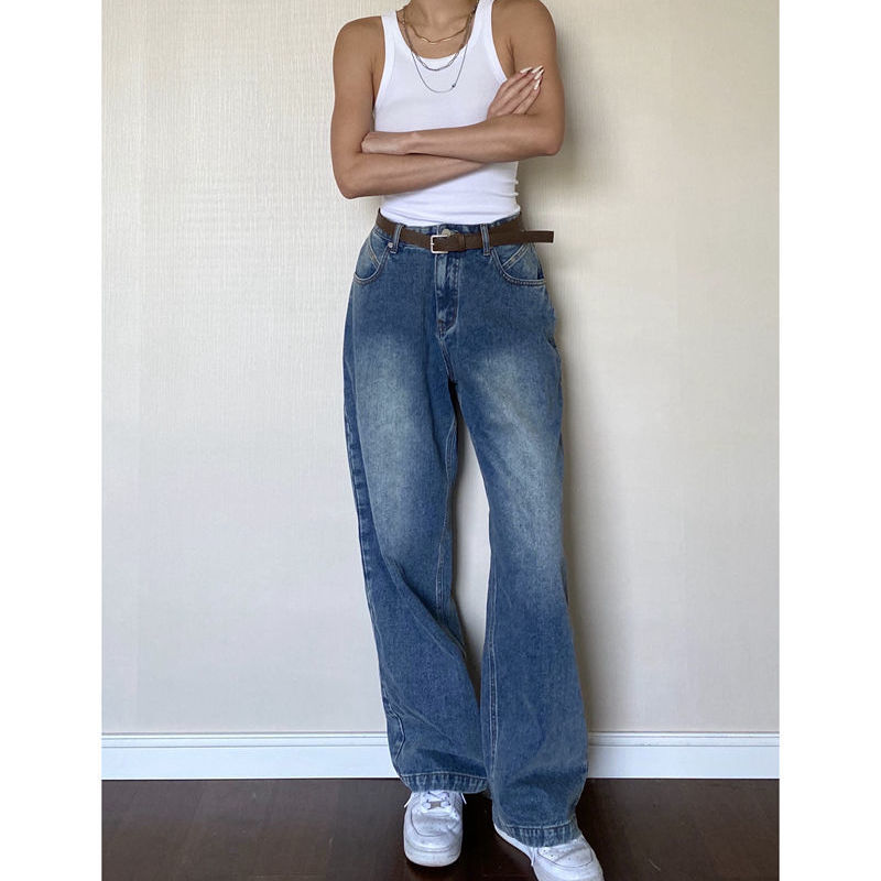 swvws Retro Vintage Casual Oversize Baggy Jeans Women High Waist Streetwear Straight Leg Denim Trousers  Fashion Pantalones