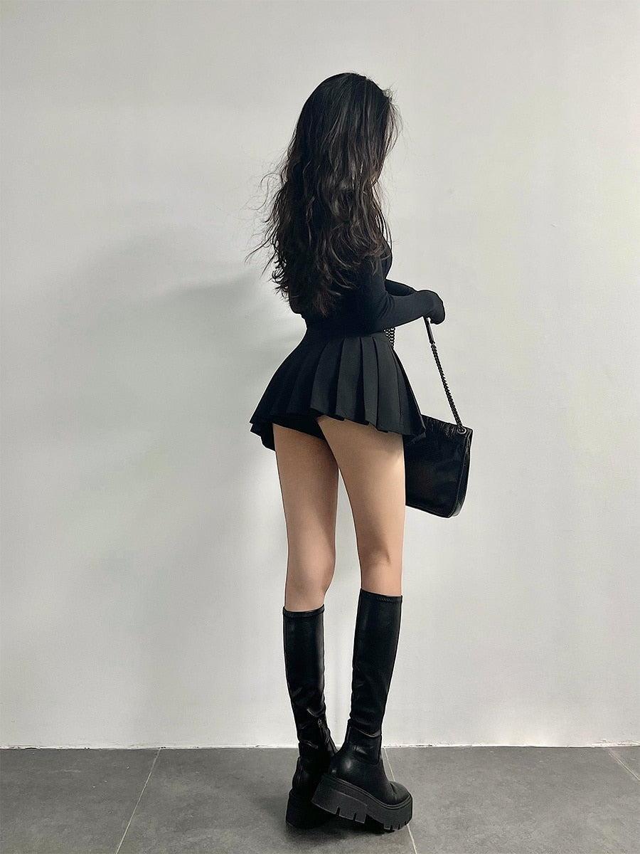 swvws Sexy High Waist Thin A-Line Safety Skorts Pleated Skirt Hot Korean Women  JK Kawaii Korean  U6AN