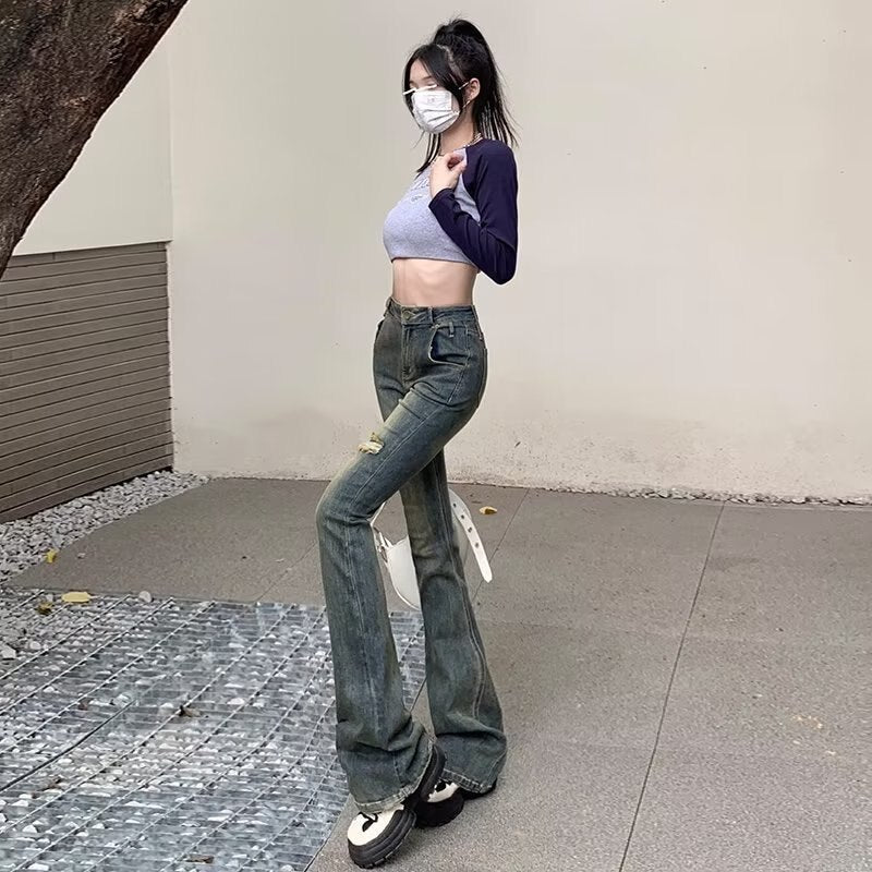 swvws Micro Flared Pants, Spring And Autumn Pants, High Waisted Jeans, Minimalist New Style, Fashionable Harajuku Women's Trend