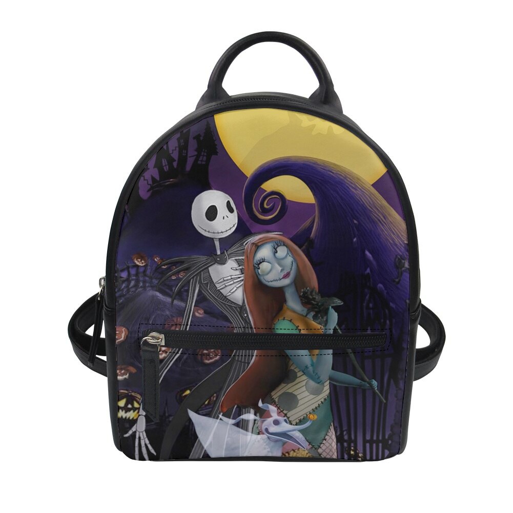 swvws  Nightmare Before Christmas Print Women's Backpack Trend PU Leather Women's Waterproof  Daily Backbags