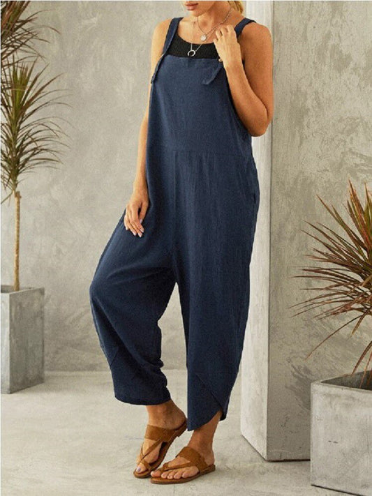 swvws Strap Women Jumpsuits Summer Casual Solid Loose Rompers Vintage Wide Leg Pants Female Homewears Fashion Playsuit With Pockets