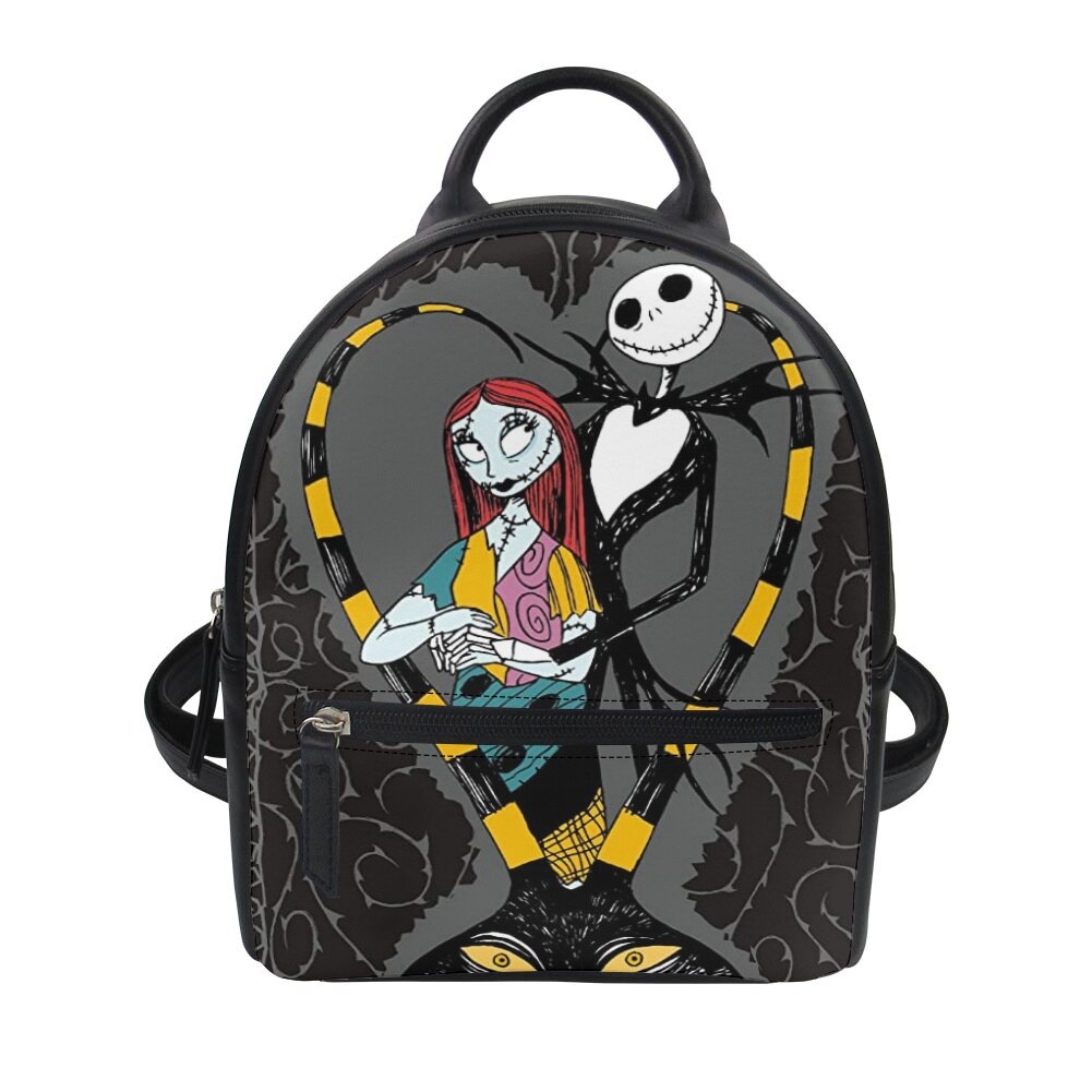 swvws  Nightmare Before Christmas Print Women's Backpack Trend PU Leather Women's Waterproof  Daily Backbags