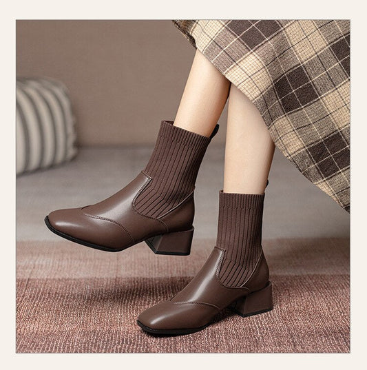 swvws Autumn Winter New Ankle Socks Shoes Women Fashion Large Size  Knitted Short Boots Women Slip On High Heels