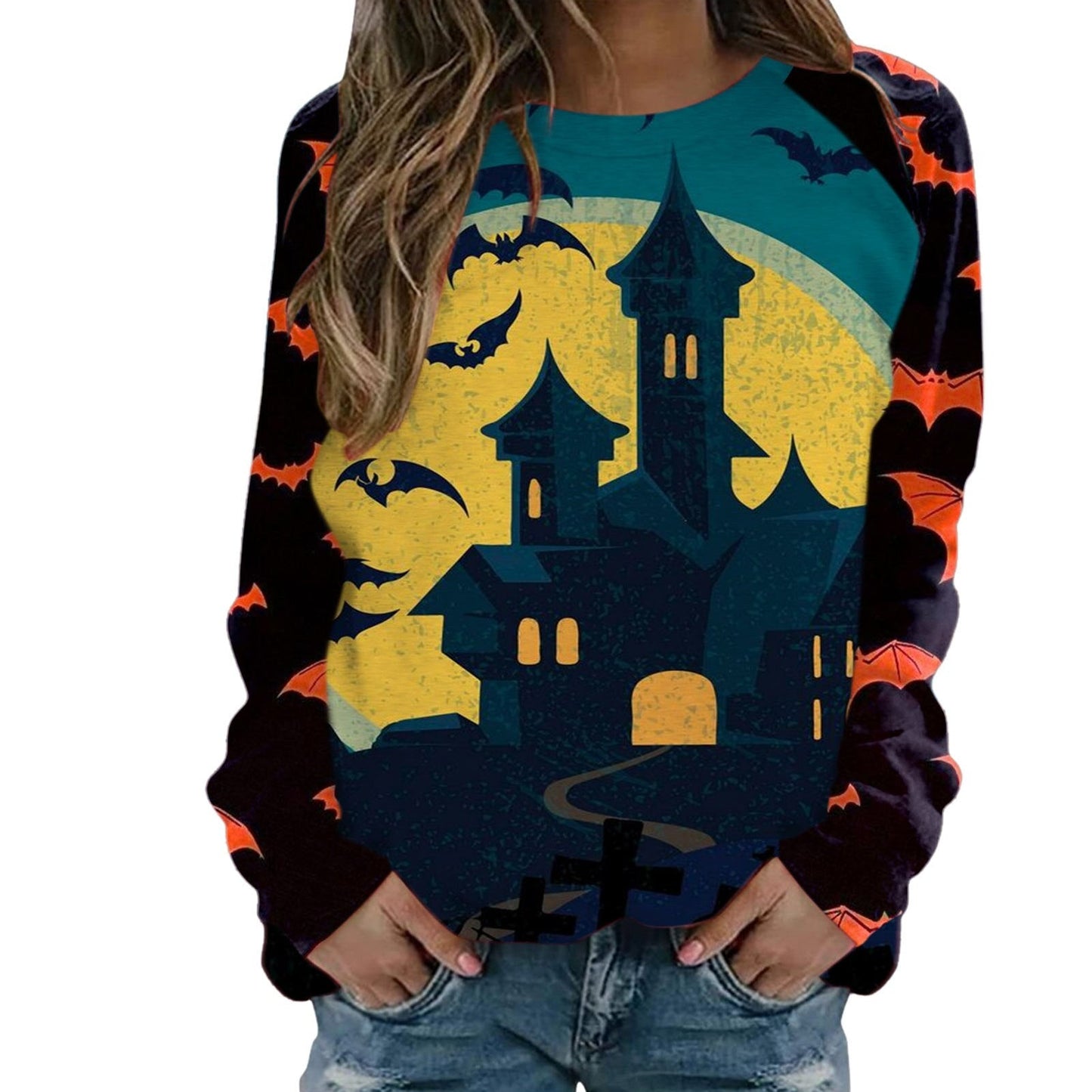 swvws Halloween Hoodies Womens Halloween Pumpkin Skull Long Sleeve Sweatshirt Lightweight Casual Pullover Top Halloween Sweatshirts Moletom Feminino