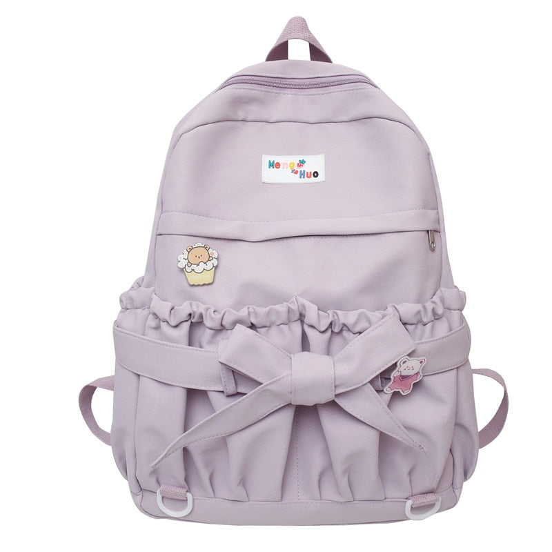 swvws Fashion Kawaii Bow Waterproof Female Laptop Backpack Ladies Nylon College Backpack Trendy Women School Bag Girl Travel Cute Bags