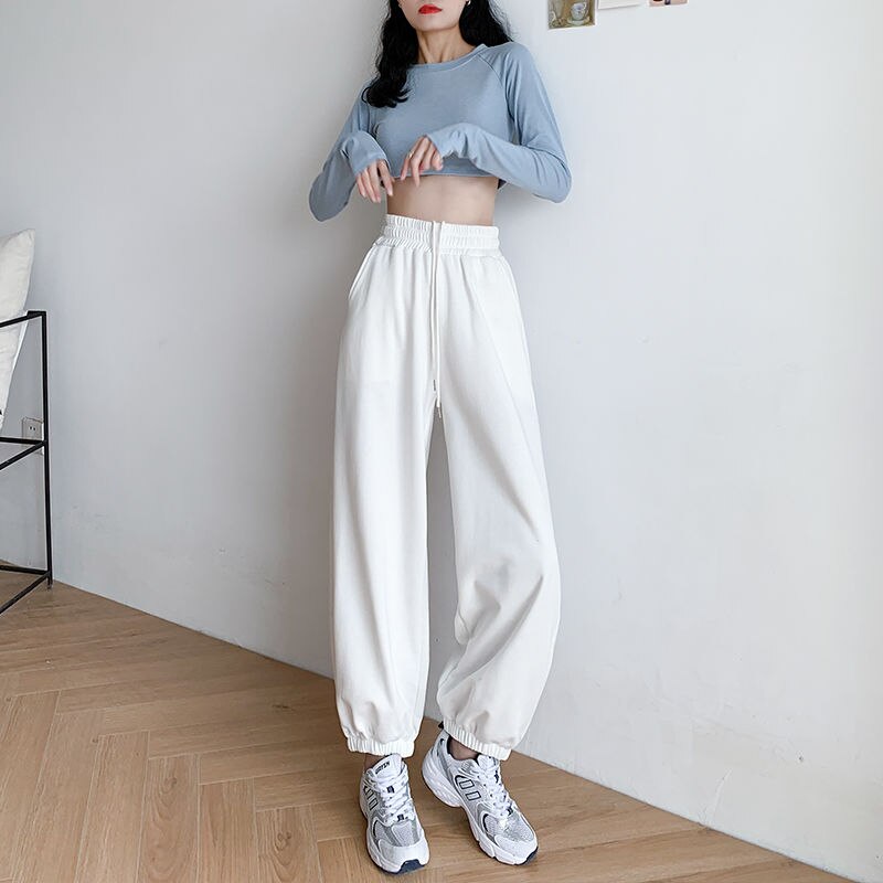 swvws White Jogging Sweatpants Women Baggy Korean Style Joggers Sports Pants Harajuku Oversize Black Sweat Wide Trousers Female