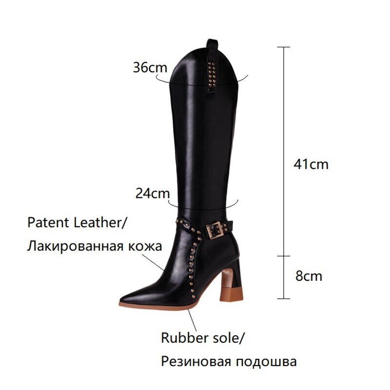 swvws  fashion inspo    NEW Fall Shoes for Women Pointed Toe Square Heel Boots Split Leather Knee High Boots Rivet Plus Size Women Shoes High Heel Boots