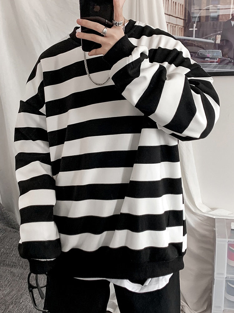 swvws Autumn Striped Sweatshirts Casual Oversized Pullovers Fashion Hip Hop Harajuku Streetwear Loose Women Jumpers Teen Couple Tops