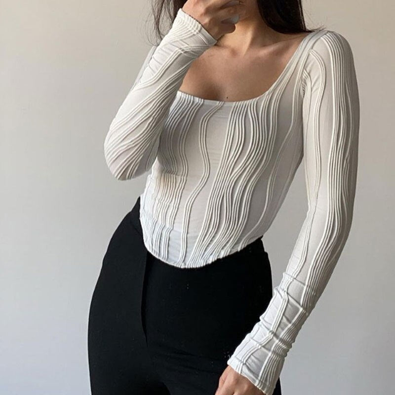 swvws Autumn Ruched Crop Top Two Piece Set Women Sexy Long Sleeve T-Shirts Female Suit  White Fashion Street Lady Y2K Clothes