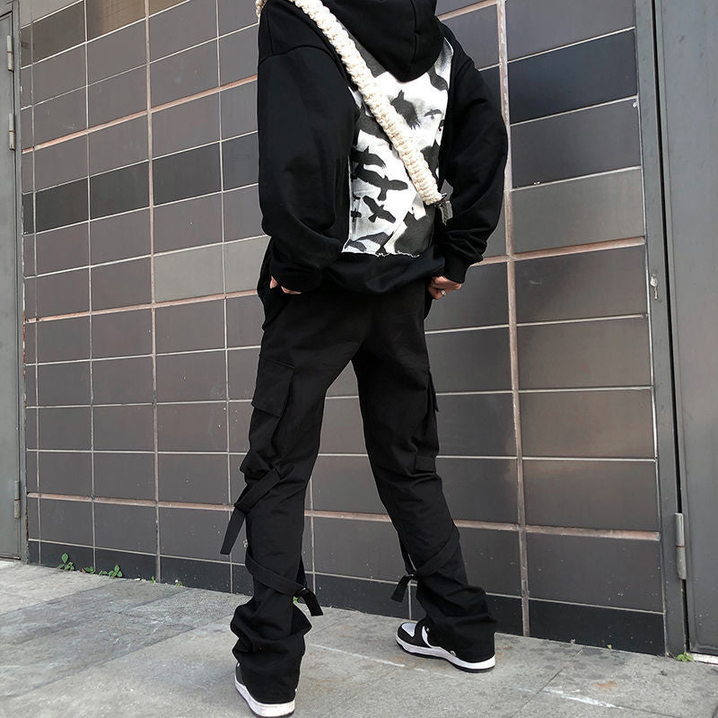 swvws Back To School  Hip Hop Cargo Pants Men Fashion Punk Pants Zipper Hippie Black Cargo Trousers Streetwear Harajuku Gothic Mall Goth Pants