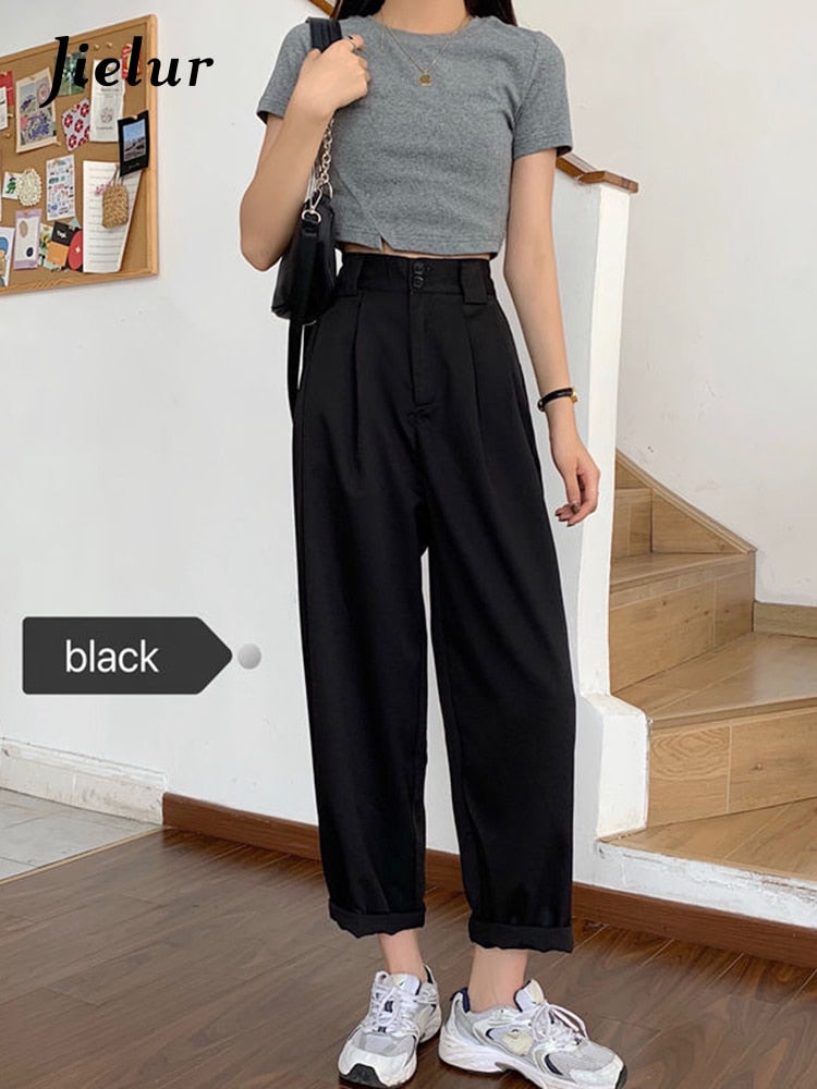 swvws Straight Pants Women Bf Style Chic Trendy Ankle-Length Trousers Summer New All-Match College Classic Teens Pantalones Hot