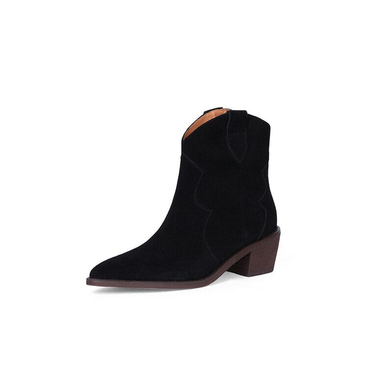 swvws  fashion inspo    NEW Autumn Women Boots Pointed Toe Chunky Heel Shoes Women Cow Suede Black Shoes for Women Concise Western Boots Cowboy Boots