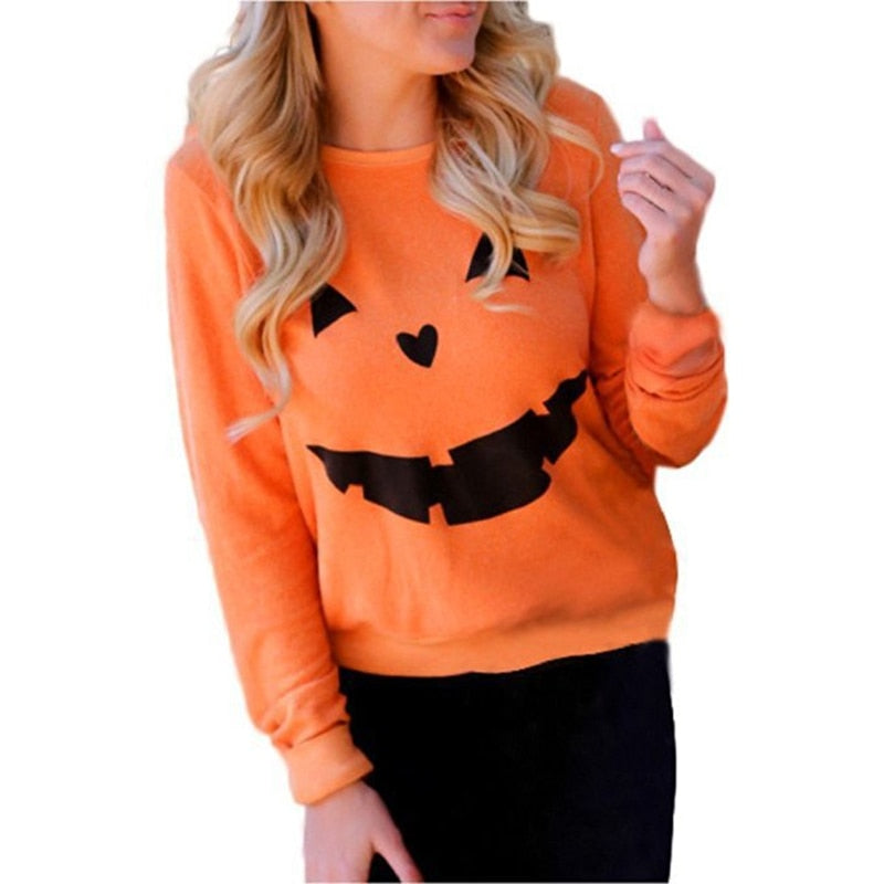 swvws Halloween Hoodies Hot Sale Women Halloween Pumpkin Print Long Sleeve Sweatshirt Pullover Tops Blouse Shirt Female Casual Hoodies Tracksuit 832710