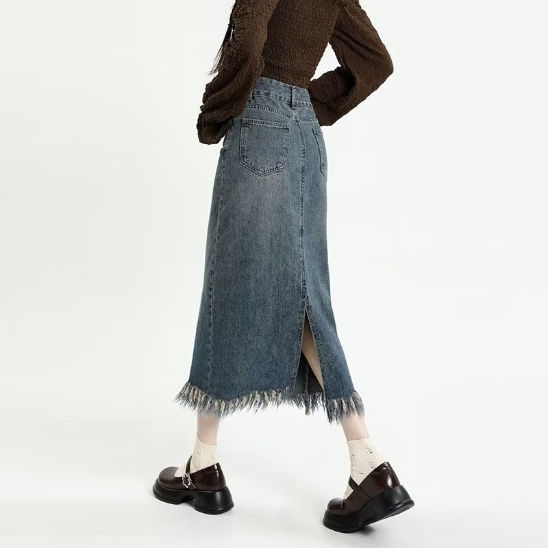 swvws New Japanese Fashion INS Mid Skirt Art Simple And Lazy Temperament Trend Versatile Natural Waist Skirt For Women