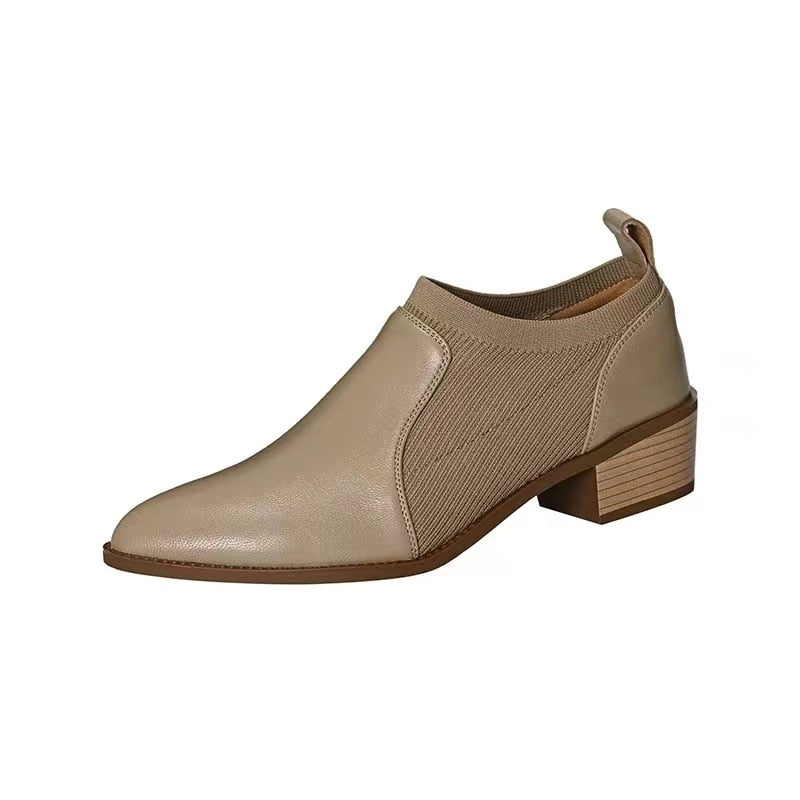 swvws Autumn New Soft Work Shoes,Women Mid Heels,Stretch,Pointed Toe,Slip On British Style